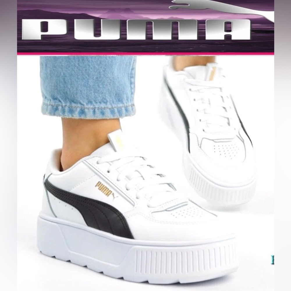 PUMA Women's Karmen Rebelle White/Black Platform Sneakers